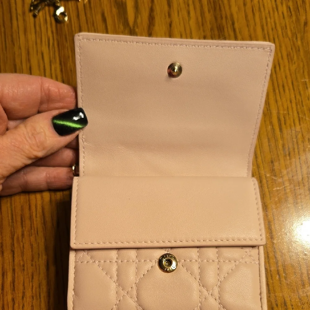 Lady Dior(Like New)Lotus Cannage Lambskin Blush Pink Bifold Wallet